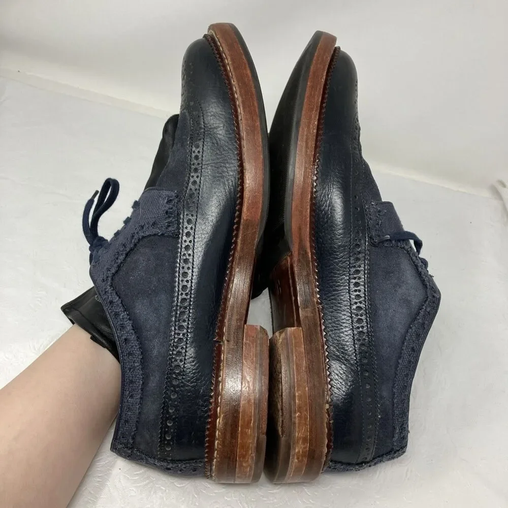 Cole Haan Wingtip Brogue Derby Blue Suede Leather Mens 9 M Special Order